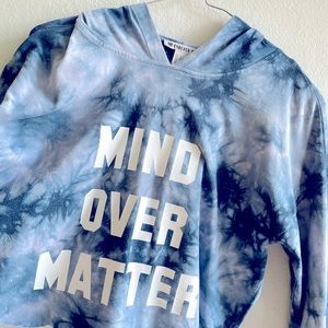 Cropped “Mind Over Matter” tie-dye blue hoddie